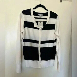 NWT Bass Cream and Black Stripe Cardigan